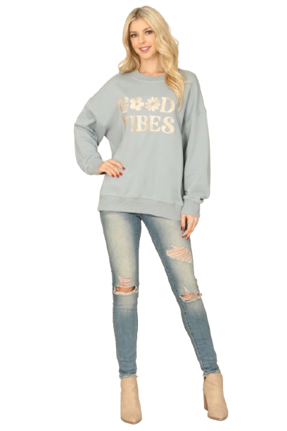 Sage Sweatshirt "Good Vibes" Print Top - Pack of 6