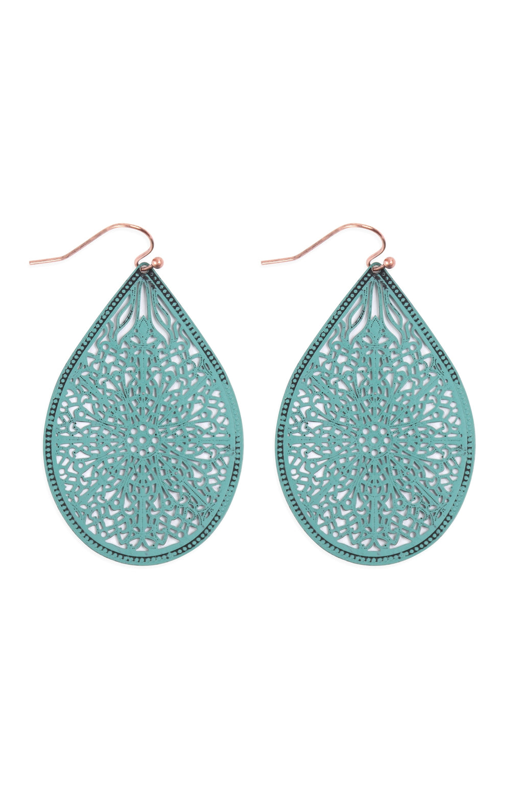 Filigree Teardrop Hook Earrings Turquoise - Pack of 6