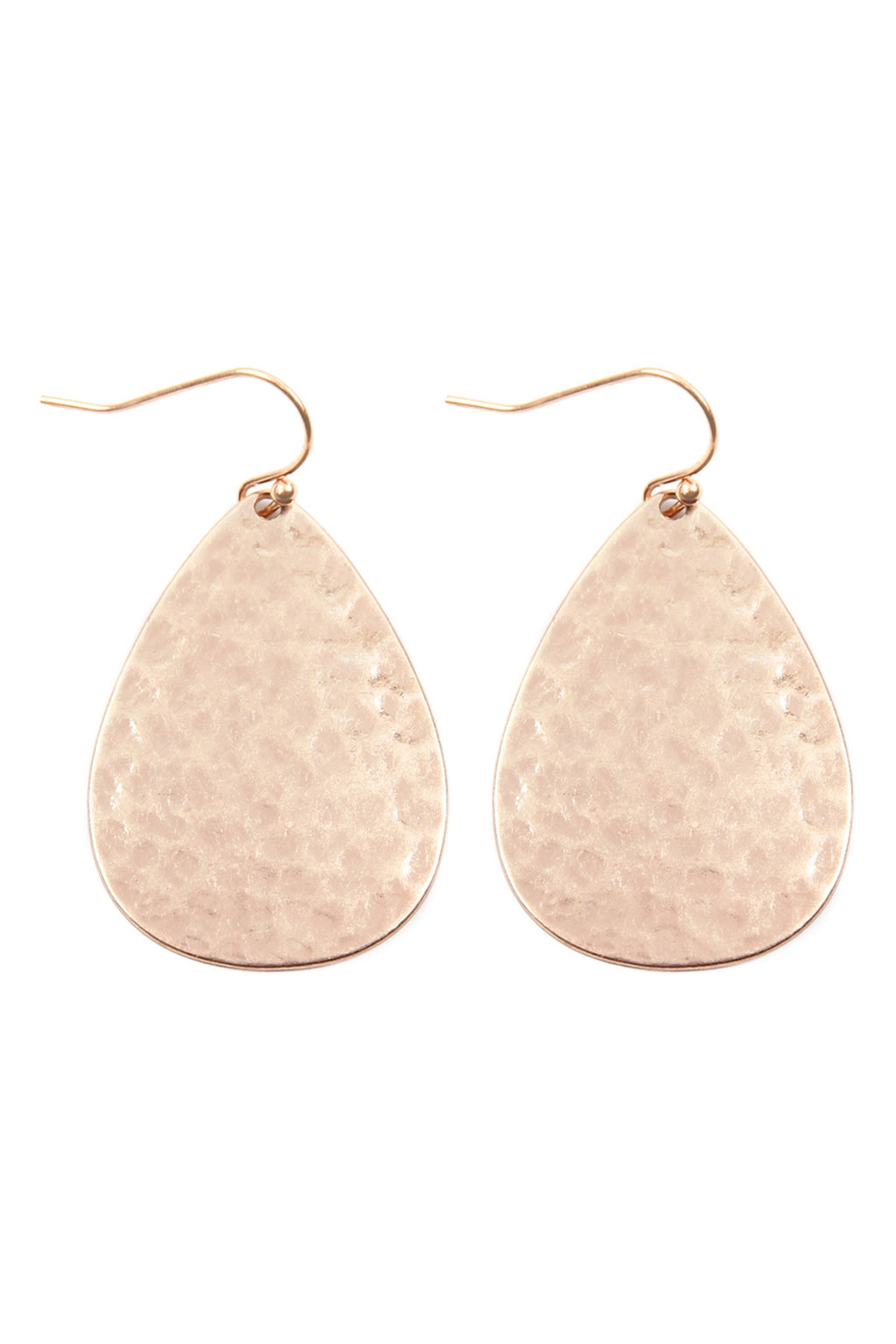 Matte Rose Gold Hammered Cast Teardrop Earrings - Pack of 6