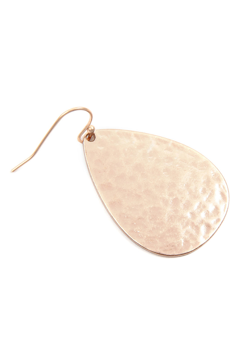 Matte Rose Gold Hammered Cast Teardrop Earrings - Pack of 6