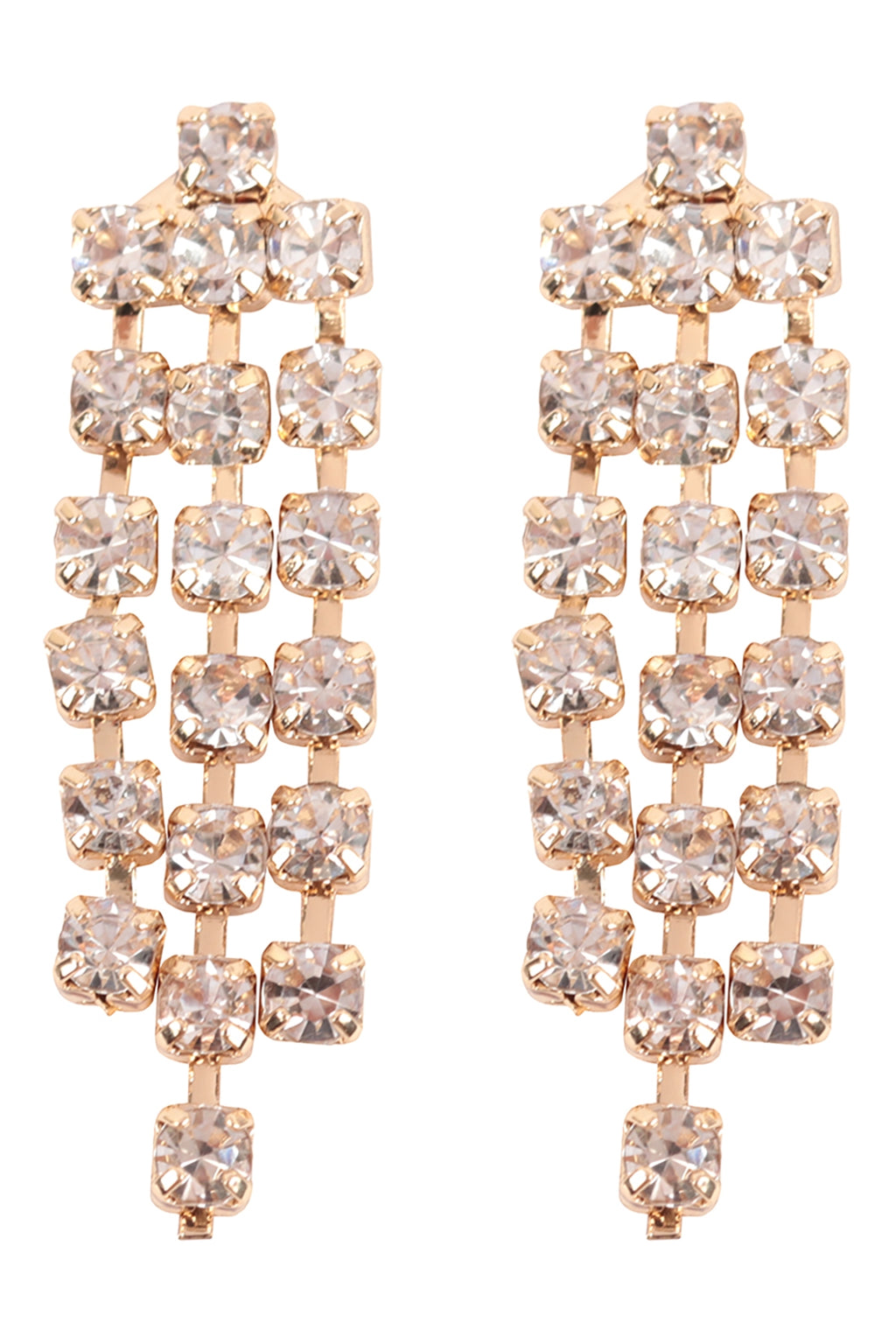 Cubic Zirconia 3 Line Chandelier Drop Earrings Gold Crystal - Pack of 6