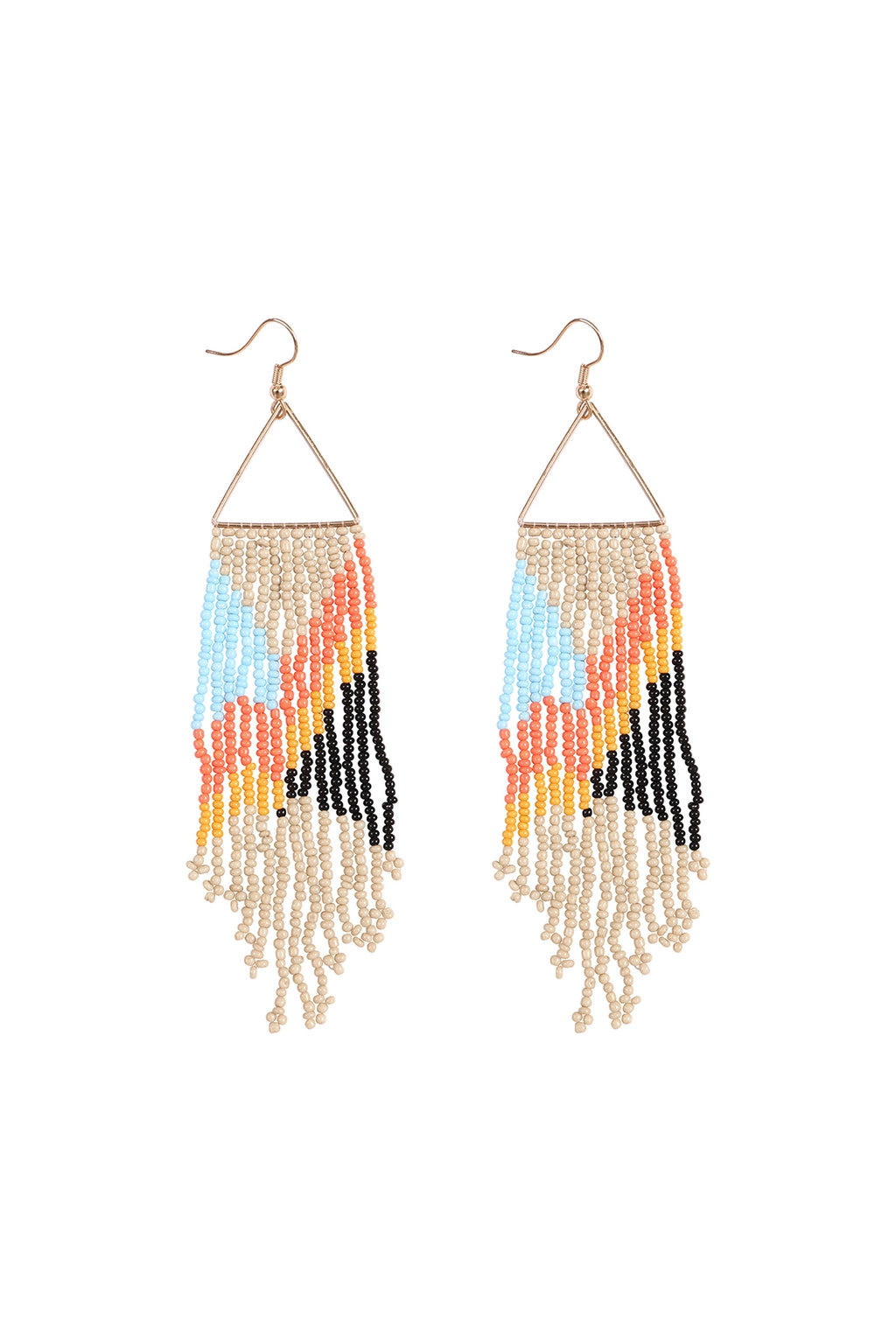 Boho Triangle Seed Bead Fringe Drop Earrings Beige - Pack of 6