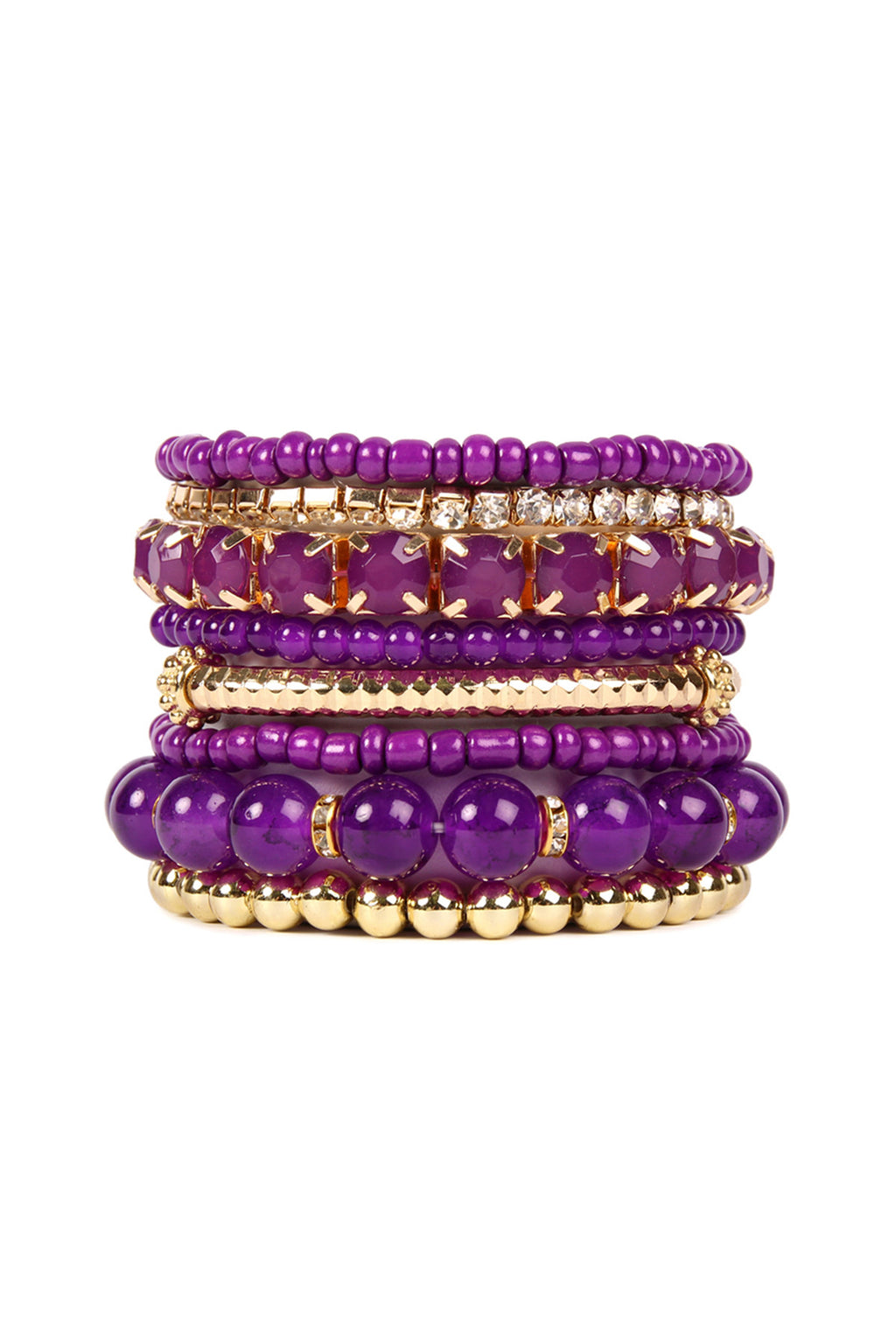 Dark Purple Multicolor Stretch Bracelet - Pack of 6