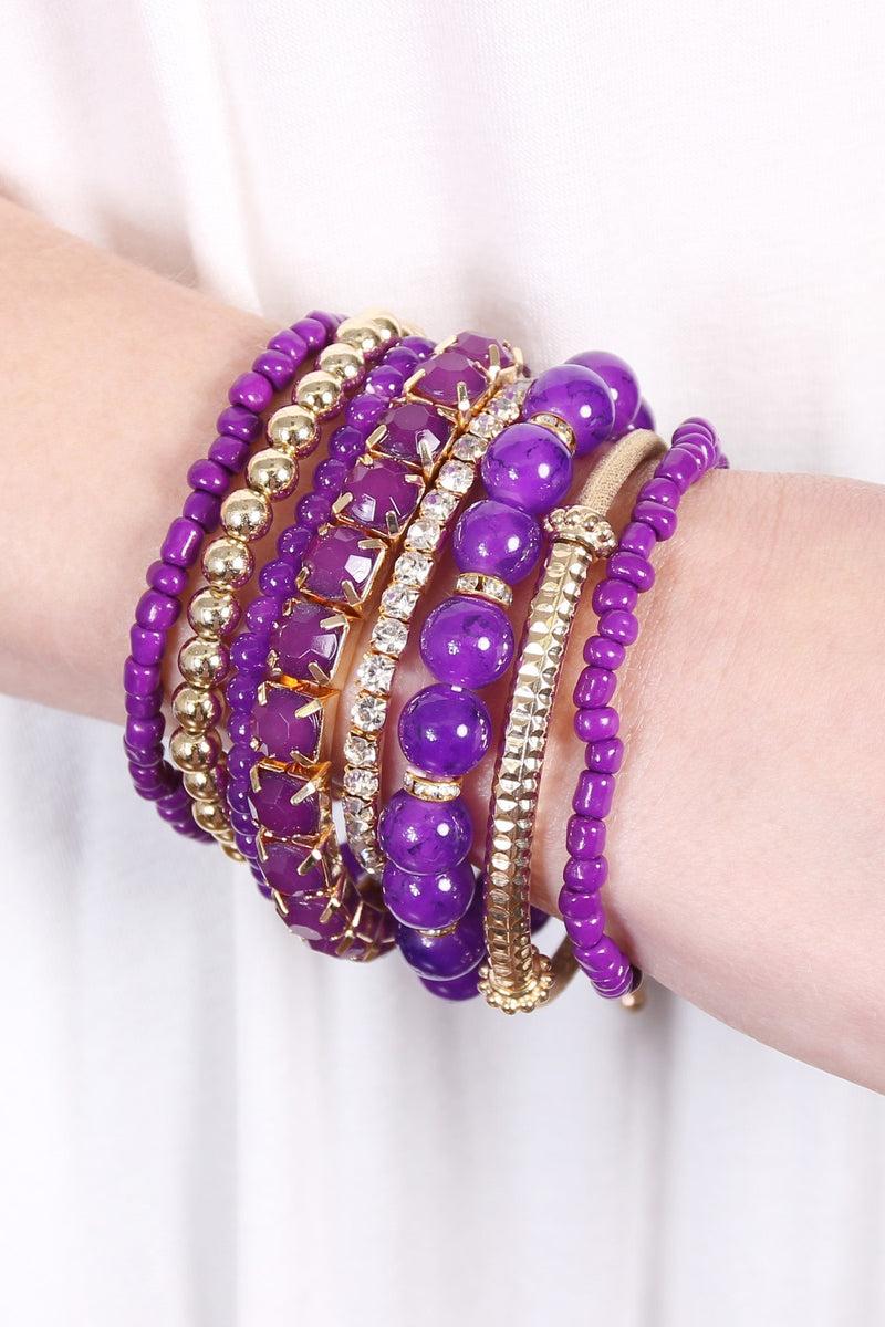 Dark Purple Multicolor Stretch Bracelet - Pack of 6