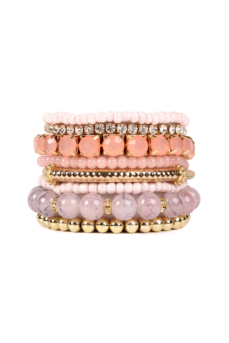 Pink Multicolor Stretch Bracelet - Pack of 6
