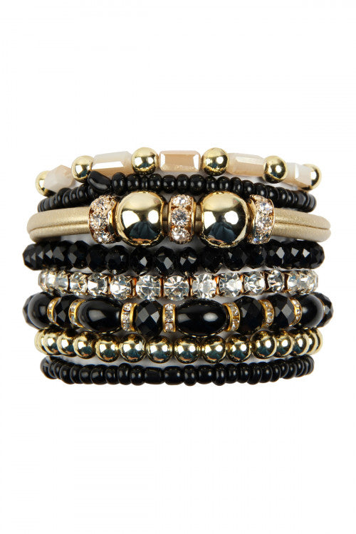 Black Multi Line Bracelet - Pack of 6