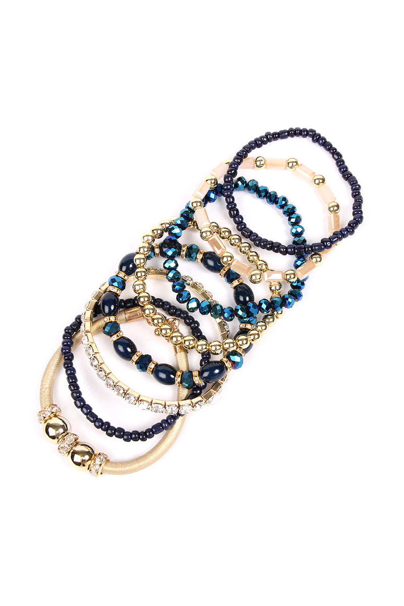 Navy Classic Multibeaded Bracelet Set  - Pack of 6