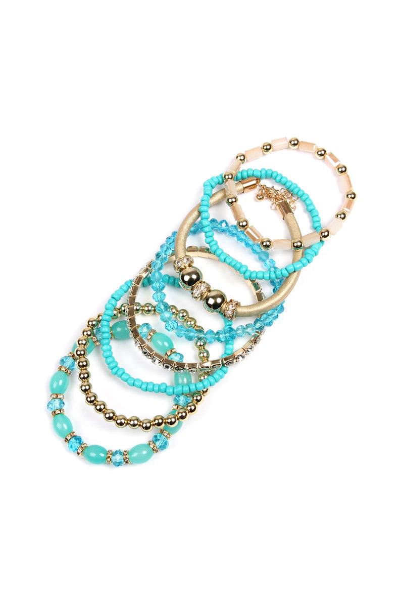 Classic Multibeaded Bracelet Set Turquoise - Pack of 6