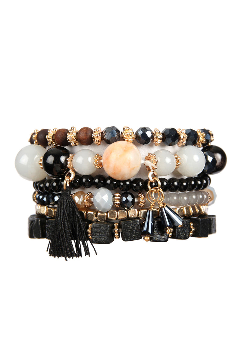 Black Charm Stack Bracelet - Pack of 6