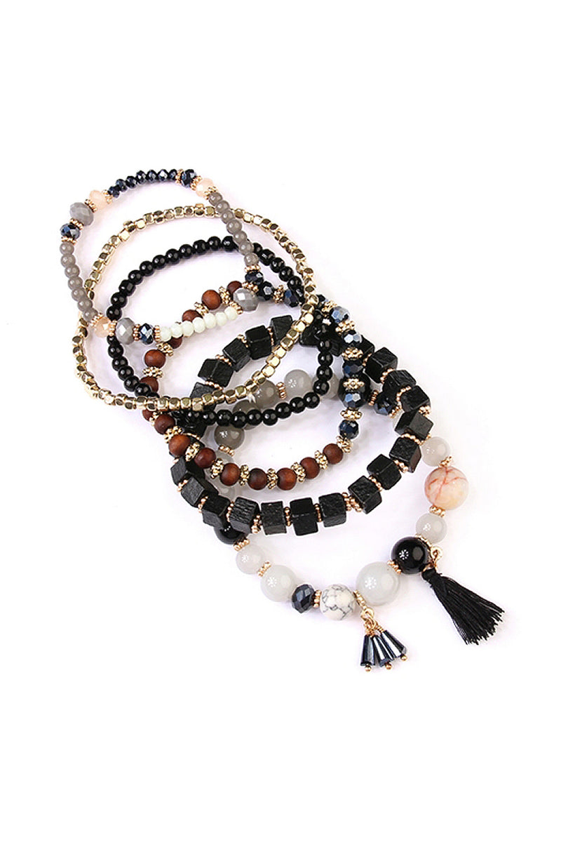 Black Charm Stack Bracelet - Pack of 6