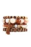 Charm Wooden Layered Mix Beads Stackable Bracelet Natural - Pack of 6