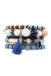 Charm Layered Wood, FIMO, Rondelle Mix Beads Stackable Bracelet Turquoise - Pack of 6