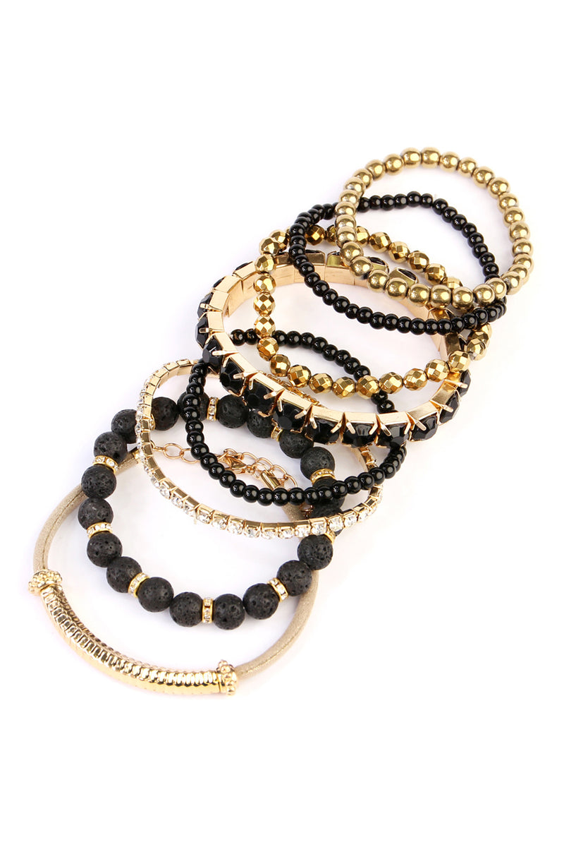 Gold Mixed Beads Charm Multi Line Bracelet - Pack of 6