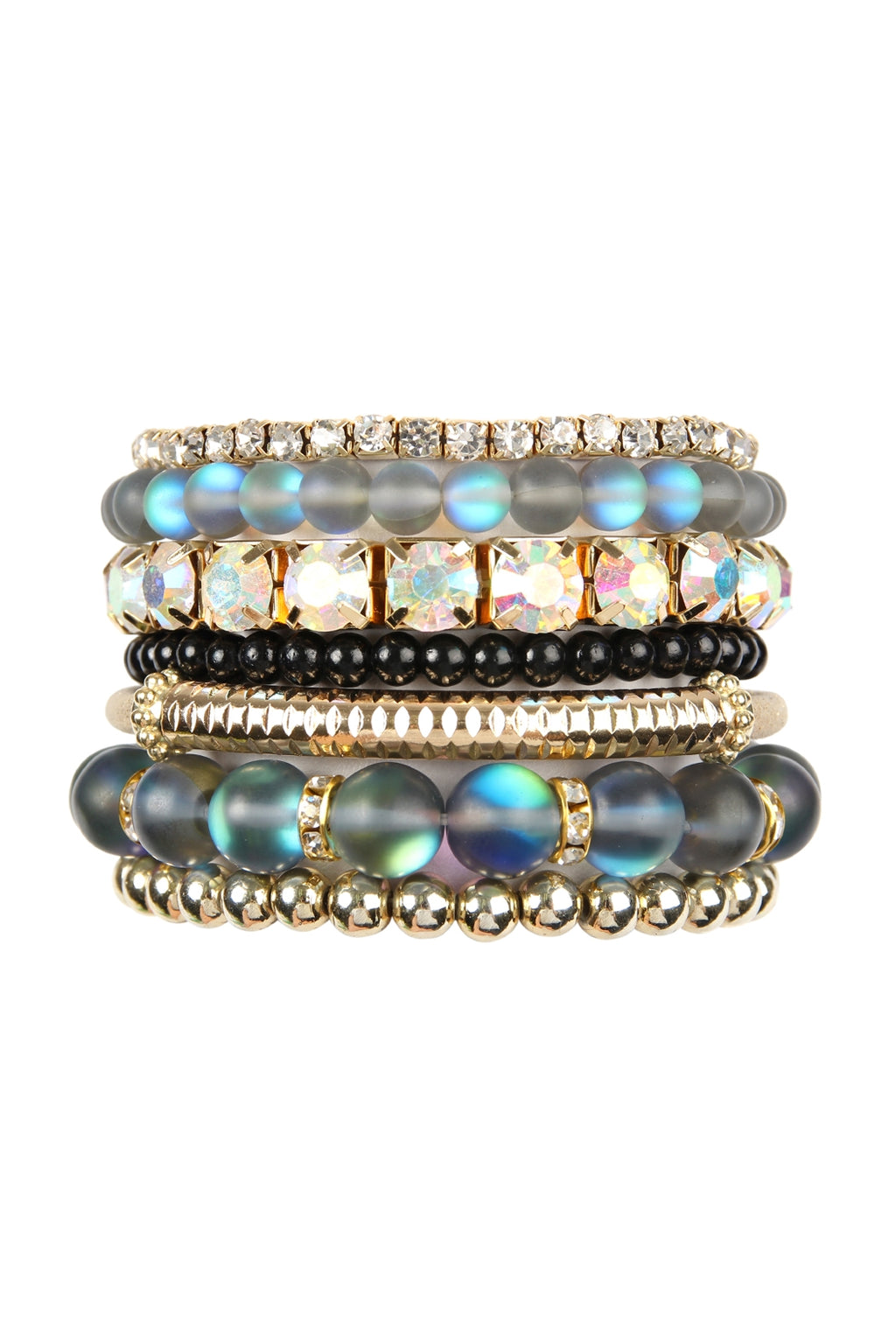 Mermaid Glass Stretch Bracelet Set Black - Pack of 6