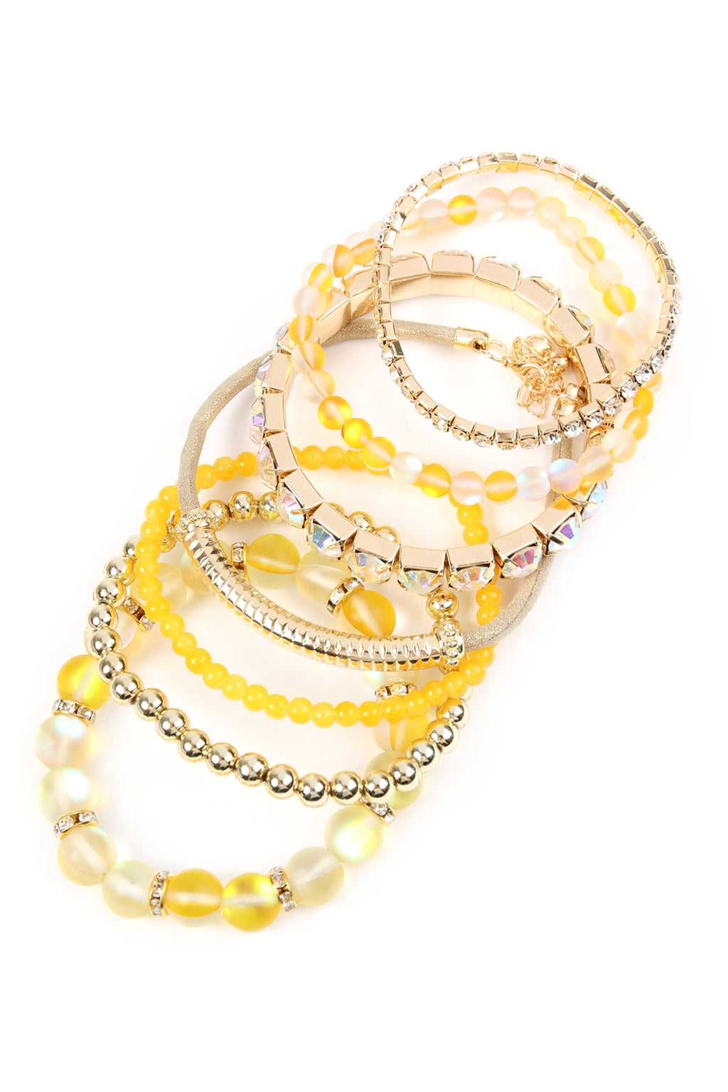 Mermaid Glass Stretch Bracelet Set Yellow - Pack of 6