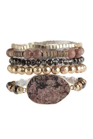 Charm Mix Beads Natural Stone Wood Layered Stackable Versatile Bracelet Set White - Pack of 6