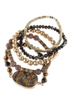 Brown Mixed Beads With Stone Charm Bracelet - Pack of 6