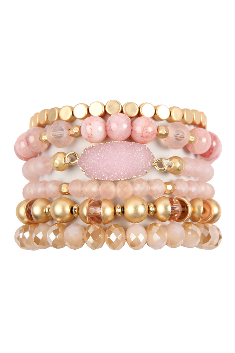 Pink Multi Line Druzy Stone Charm Bracelet - Pack of 6