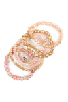 Pink Multi Line Druzy Stone Charm Bracelet - Pack of 6