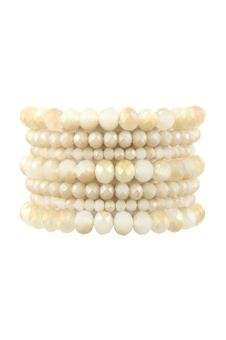 Charm Mix Beads Natural Stone Wood Layered Stackable Versatile Bracelet Set White - Pack of 6