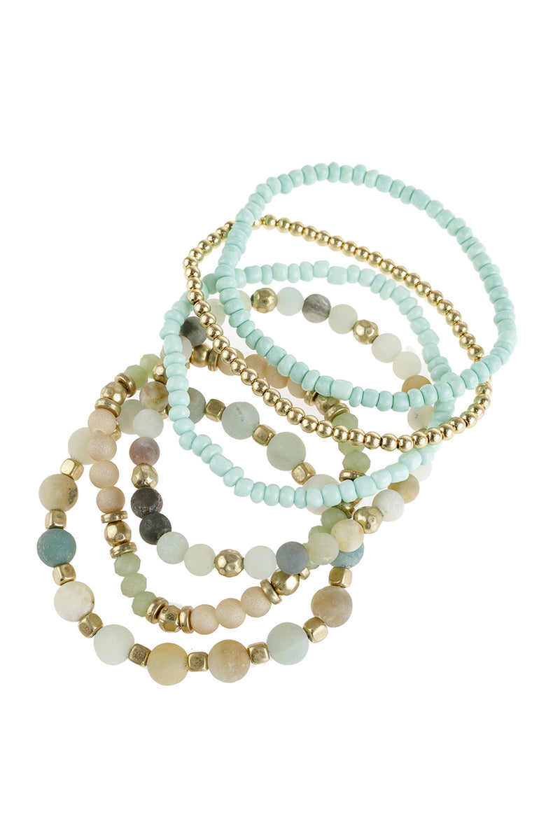 Amazonite Natural Stone Mixed Beads Charm Bracelet - Pack of 6