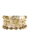 Light Brown Natural Stone Mixed Beads Leaf Charm Bracelet - Pack of 6