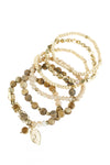 Light Brown Natural Stone Mixed Beads Leaf Charm Bracelet - Pack of 6