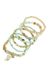 Amazonite Natural Stone Mixed Beads Leaf Charm Bracelet - Pack of 6