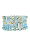 Turquoise Natural Stone Mixed Beads Leaf Charm Bracelet - Pack of 6