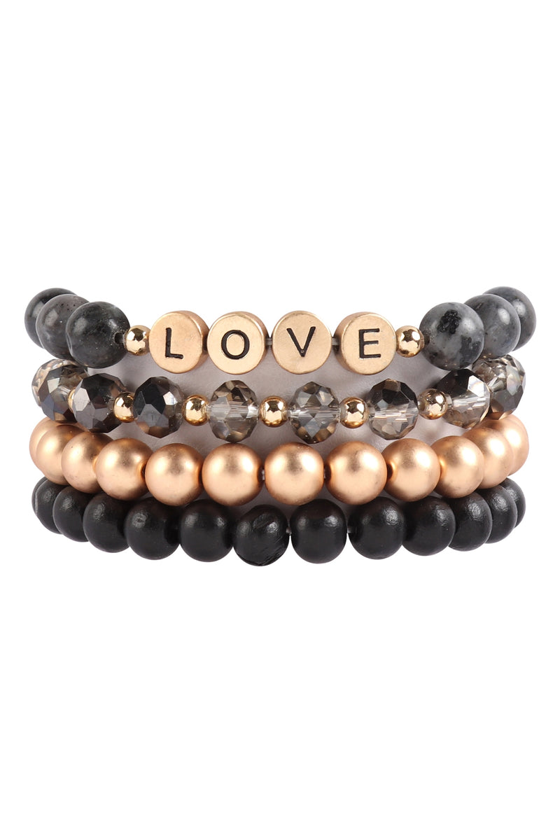 Love Charm Multiline Beaded Bracelet Black - Pack of 6