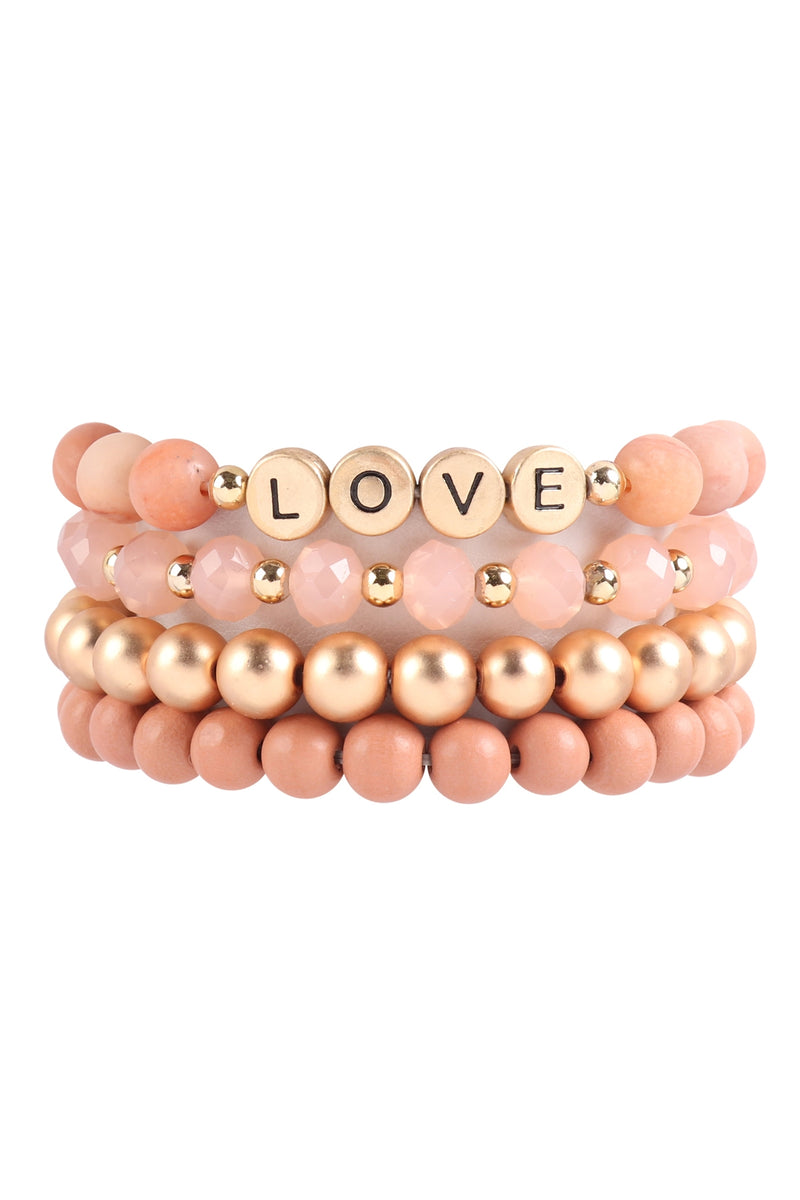 Love Charm Multiline Beaded Bracelet Peach - Pack of 6