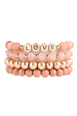 Charm Mix Beads Natural Stone Wood Layered Stackable Versatile Bracelet Set White - Pack of 6