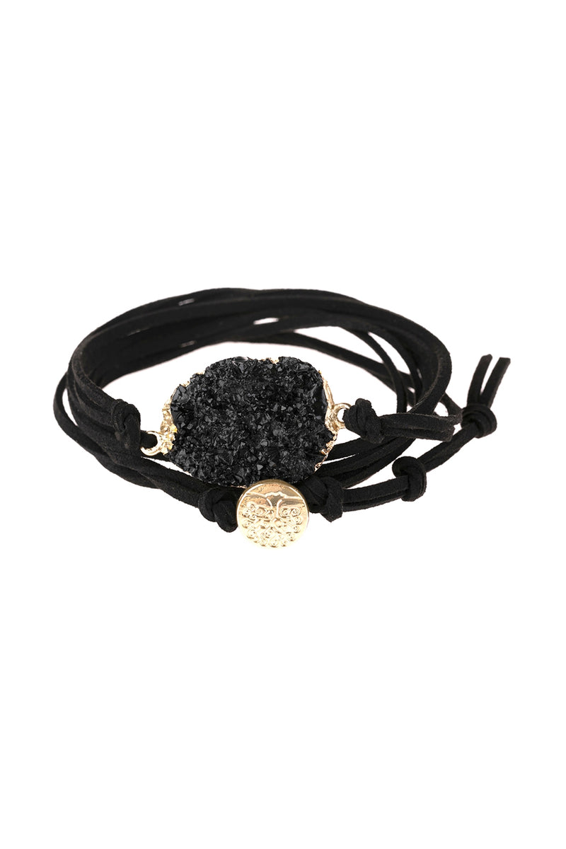 Black Druzy Charm Bracelet - Pack of 6