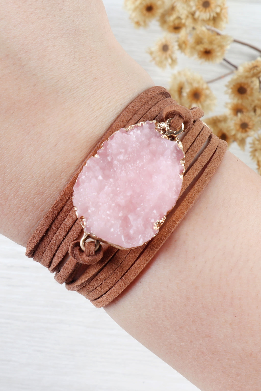 Pink Druzy Charm Bracelet - Pack of 6