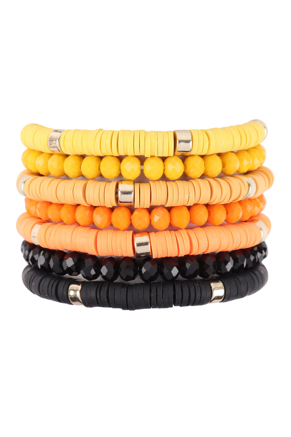 (Halloween) Multi Line Ring Beaded Bracelet Black Mustard - Pack of 6