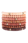 Charm Layered Wood, FIMO, Rondelle Mix Beads Stackable Bracelet Brown - Pack of 6