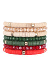 Charm Mix Beads Natural Stone Wood Layered Stackable Versatile Bracelet Set White - Pack of 6