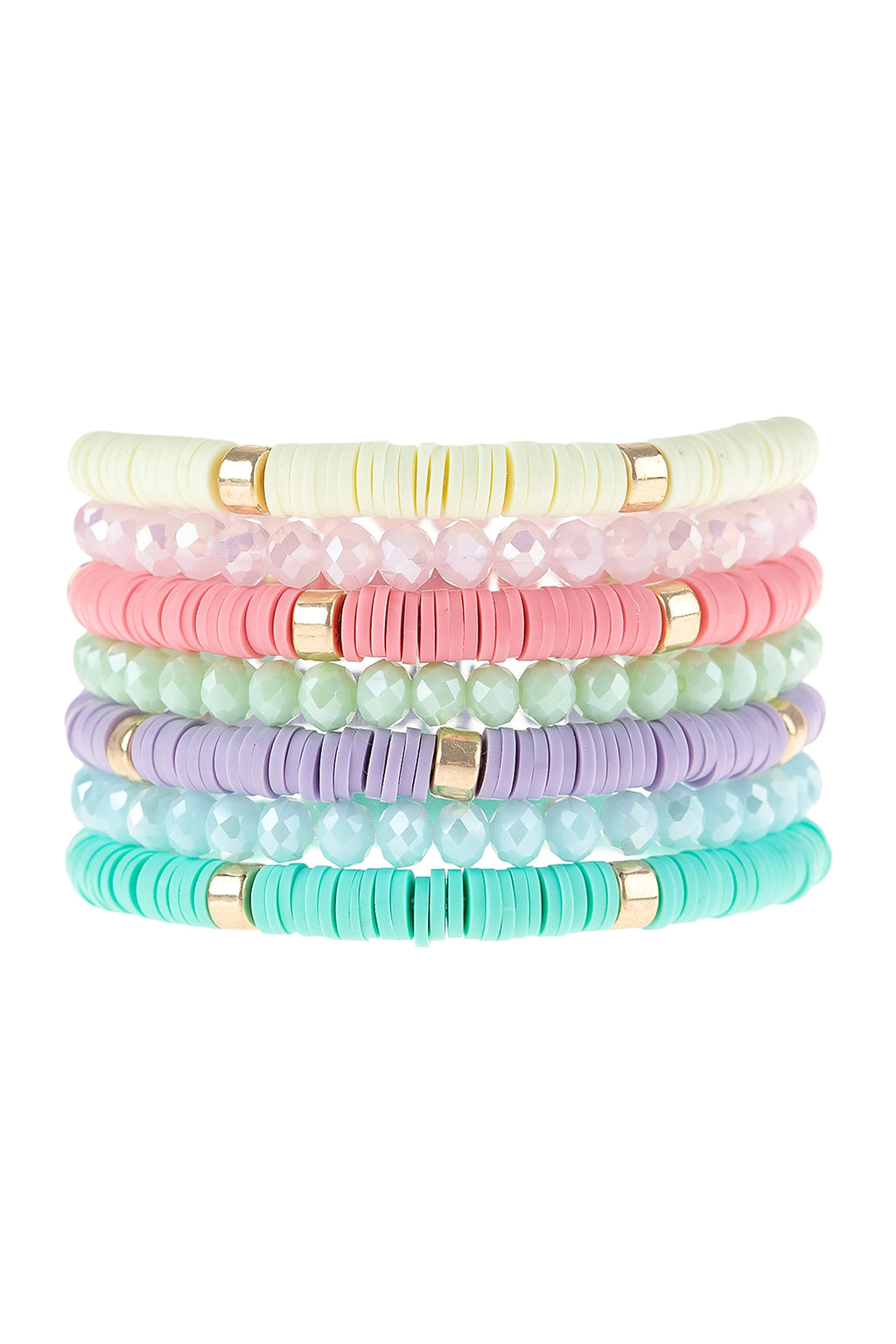 Multiline Disc Beads Stretch Bracelet Light Multi - Pack of 6