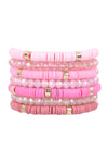 Charm Mix Beads Natural Stone Wood Layered Stackable Versatile Bracelet Set White - Pack of 6