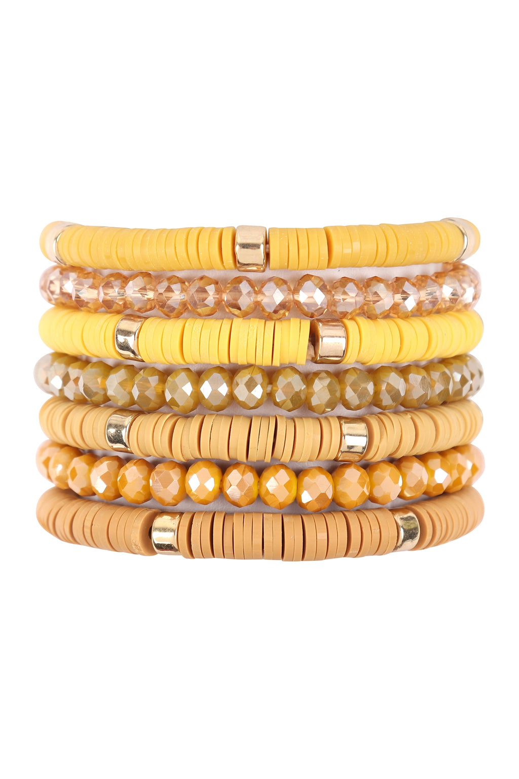 Multiline Disc Beads Stretch Bracelet Mustard - Pack of 6