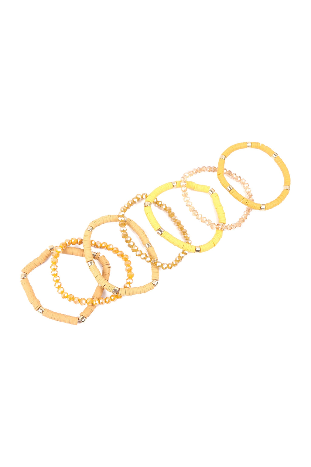 Multiline Disc Beads Stretch Bracelet Mustard - Pack of 6