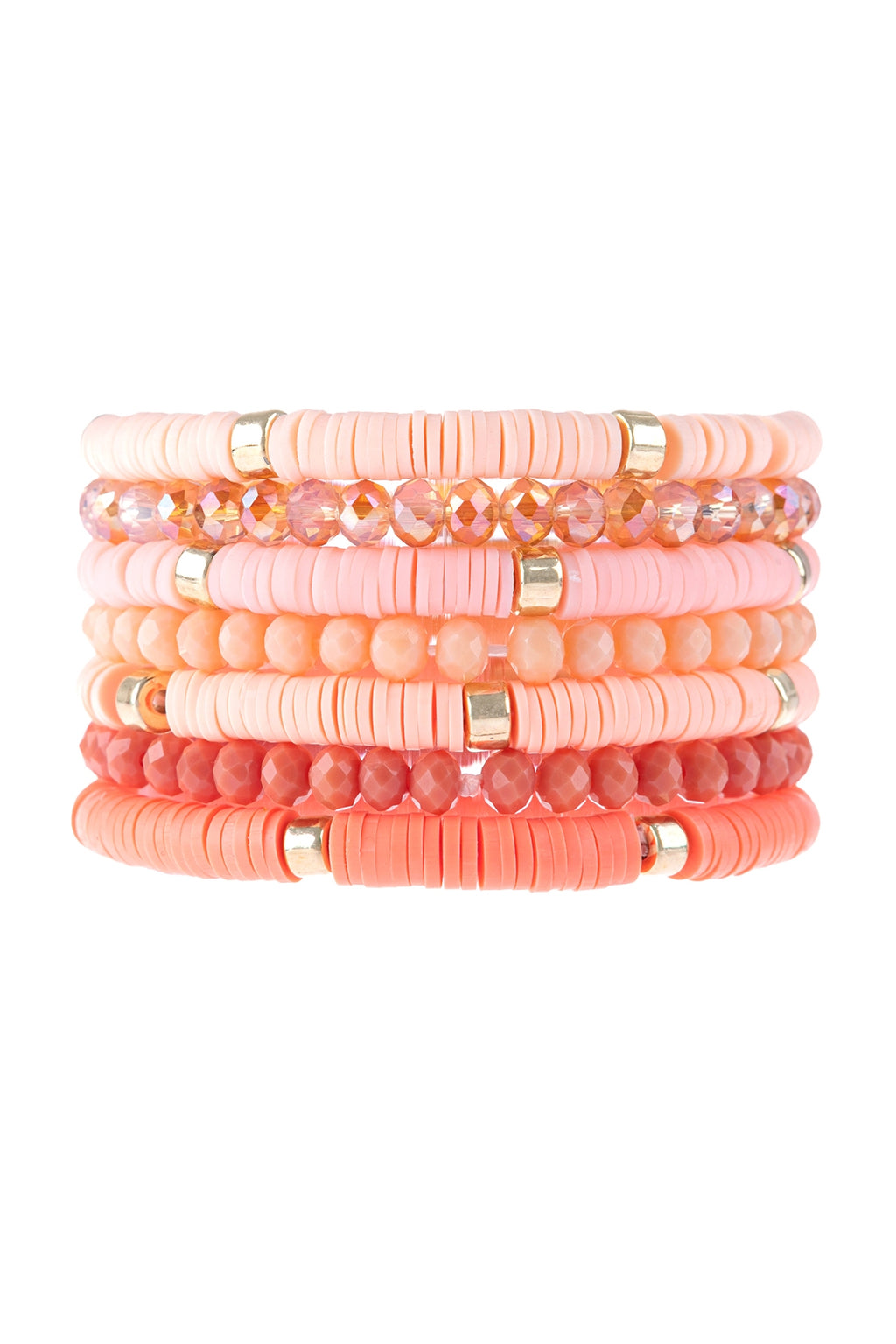 Multi Line Ring Beaded Bracelet Peach - Pack of 6