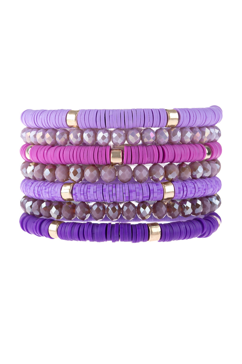 Multi Line Ring Beaded Bracelet Purple - Pack of 6