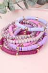 Multi Line Ring Beaded Bracelet Purple - Pack of 6