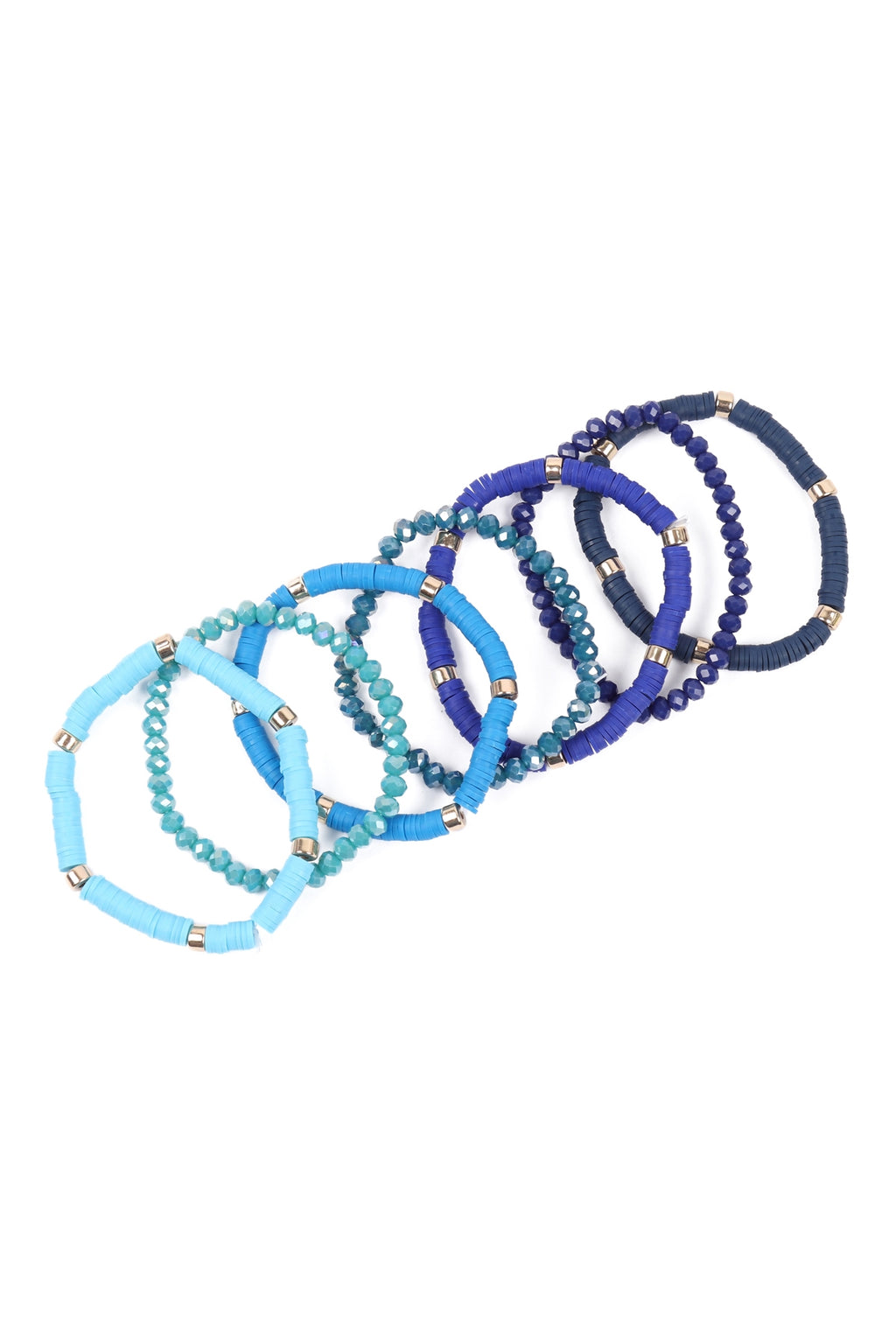 Multiline Disc Beads Stretch Bracelet Sapphire - Pack of 6