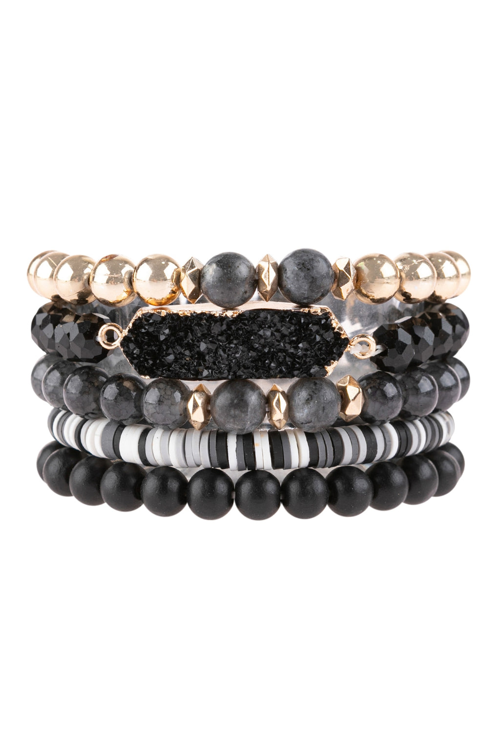 Druzy Hexagon Multibeads Bracelet Black - Pack of 6