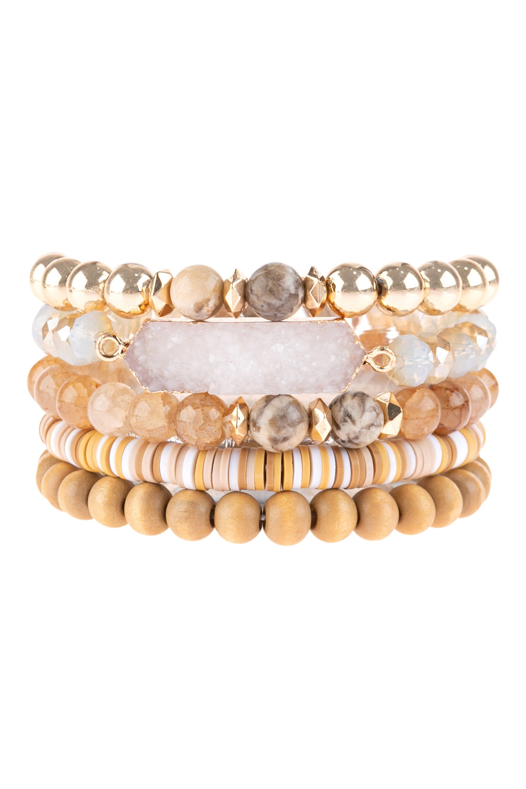 Druzy Hexagon Multibeads Bracelet Light Brown - Pack of 6