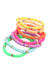 Multi Line Leather Beaded Stretch Bracelet Neon Multi - Pack of 6