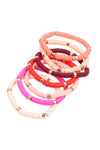 Multi Line Leather Beaded Stretch Bracelet Pink Multi - Pack of 6