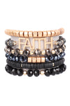 Mix Beads Faith Charm Bracelet Black - Pack of 6